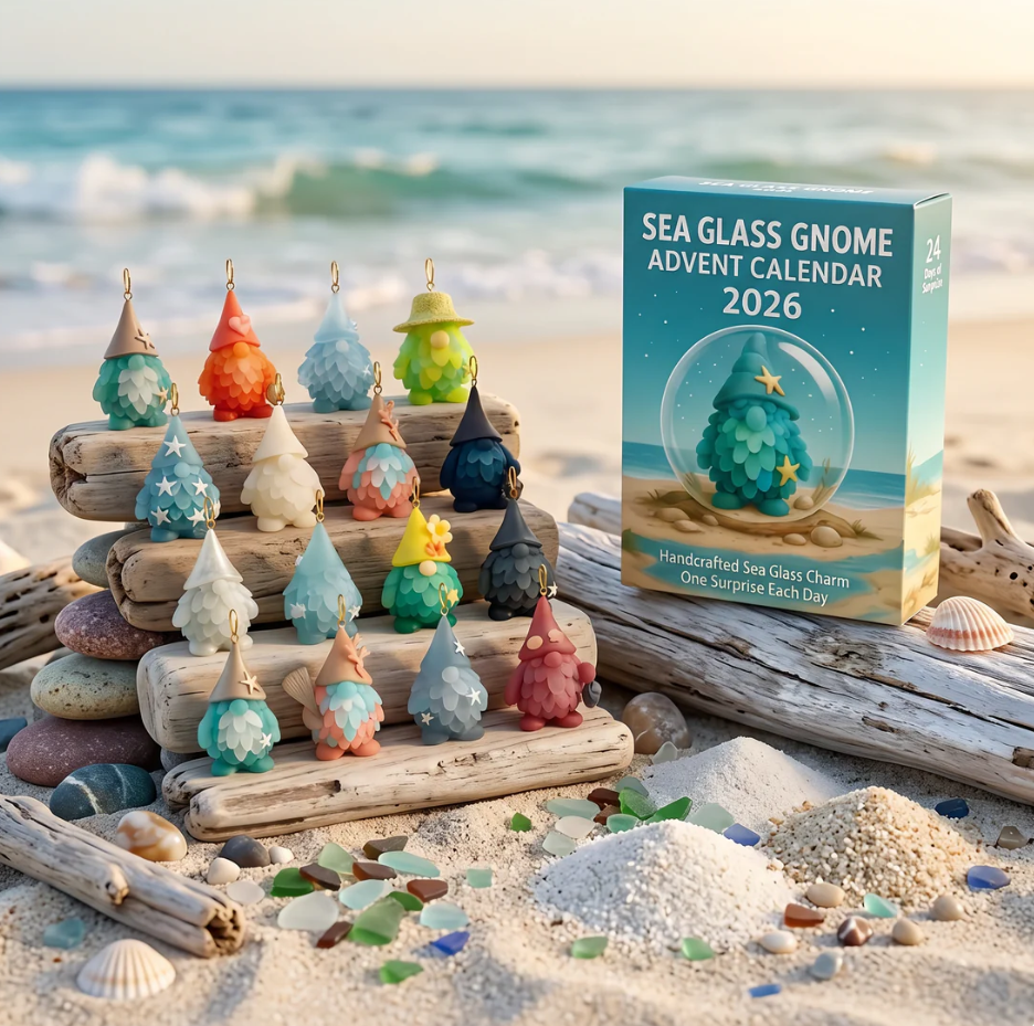 🌊🧝♂️ Sea Glass Gnome Advent Calendar 2026 | 24 Coastal Gnome Charms for Christmas Countdown, Tree Decor & Holiday Gifts 🎄✨