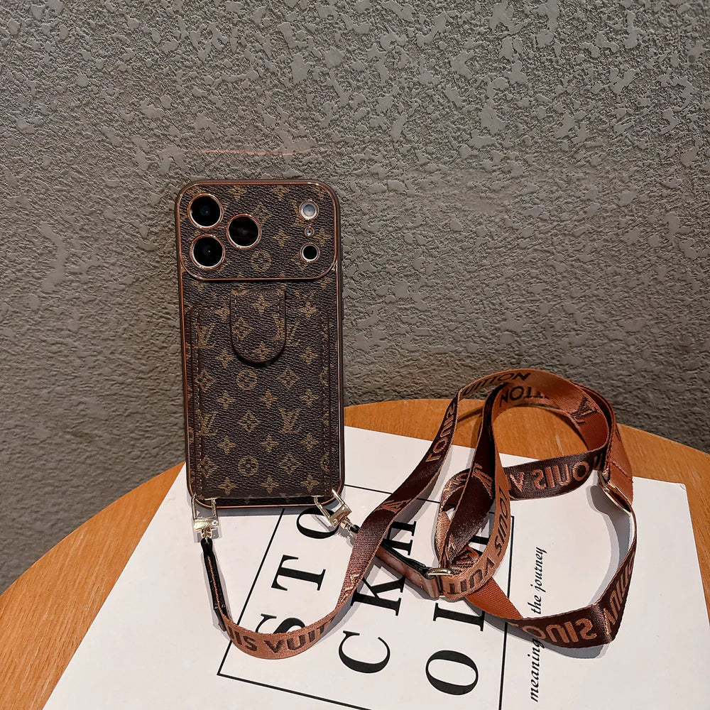 Advanced leather iPhone Case With Card Wallet And Strap