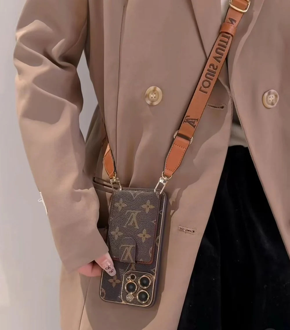 Advanced leather iPhone Case With Card Wallet And Strap