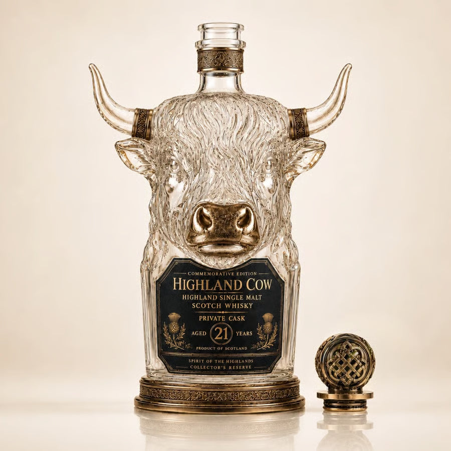 Highland Cow Private Cask 21 Years Cow Head Shaped Scotch Whisky Bottle