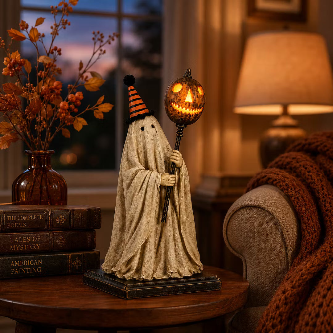 Summerween Sale 50% OFF - Lighted Vintage Ghost Figurine with Glowing Pumpkin Staff