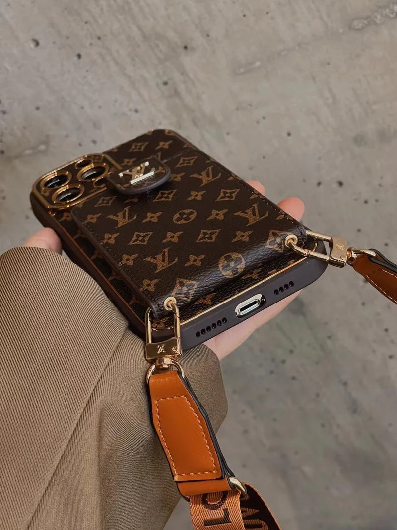 Advanced leather iPhone Case With Card Wallet And Strap