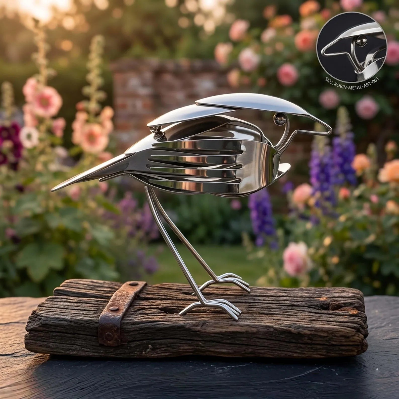 Handmade Robin Art from Repurposed Cutlery, Unique Garden Decor Perfect Gift for Bird Lovers Eco Enthusiasts