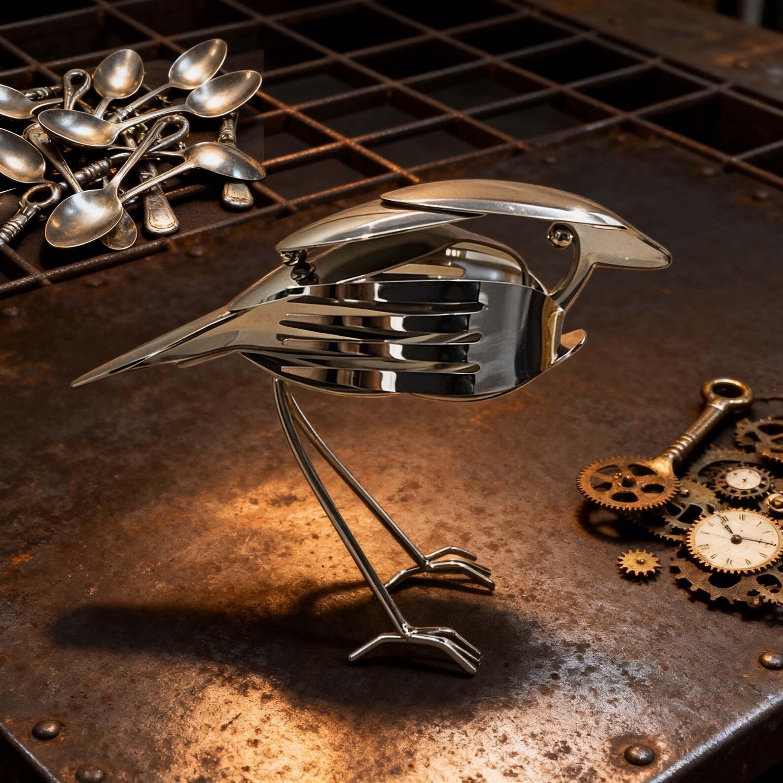 Handmade Robin Art from Repurposed Cutlery, Unique Garden Decor Perfect Gift for Bird Lovers Eco Enthusiasts
