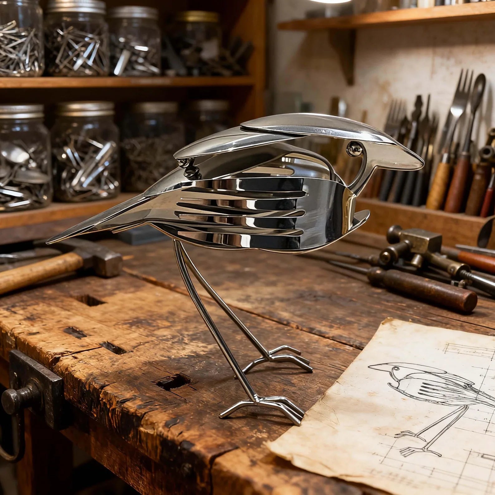 Handmade Robin Art from Repurposed Cutlery, Unique Garden Decor Perfect Gift for Bird Lovers Eco Enthusiasts