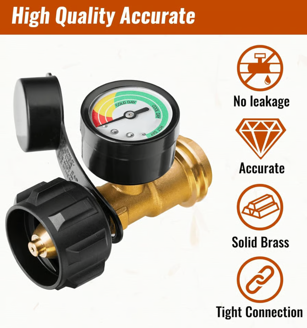 Universal Propane Tank Gauge for 5-40 Pound LP Tanks | Gas Level Indicator for Grill, Heater, RV Camper, QCC1 Connection