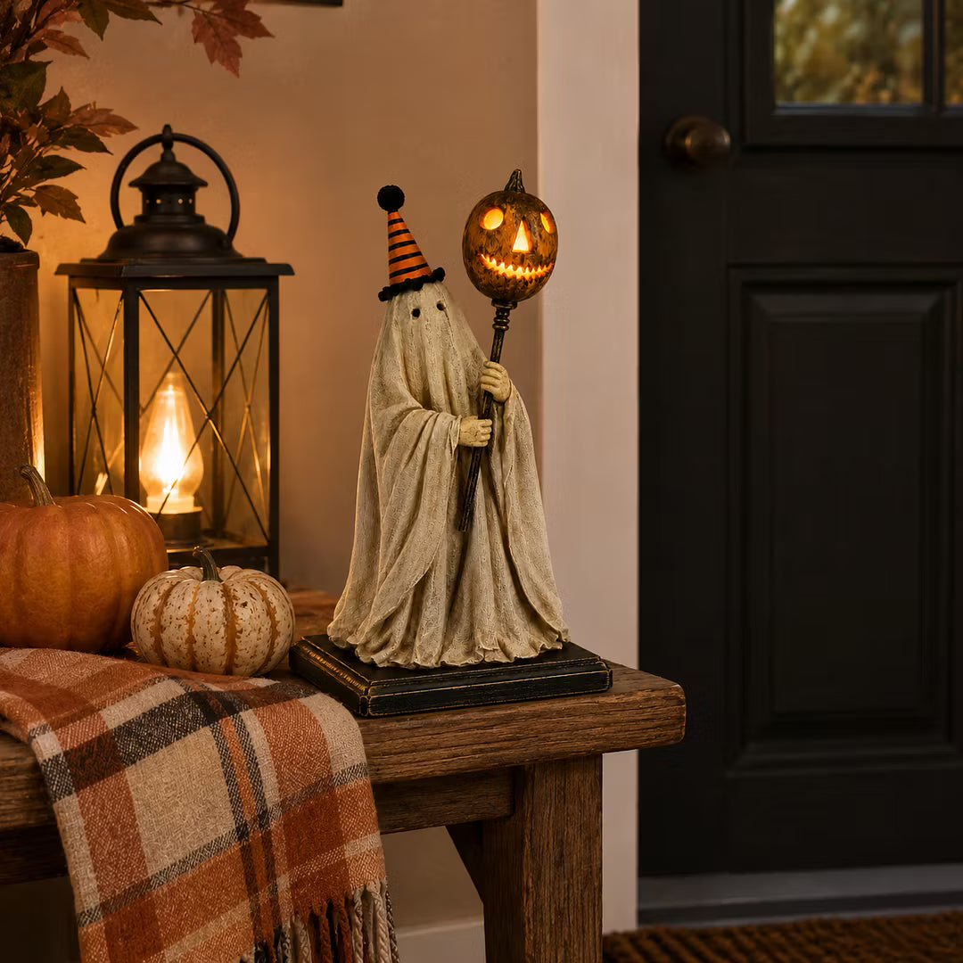 Summerween Sale 50% OFF - Lighted Vintage Ghost Figurine with Glowing Pumpkin Staff