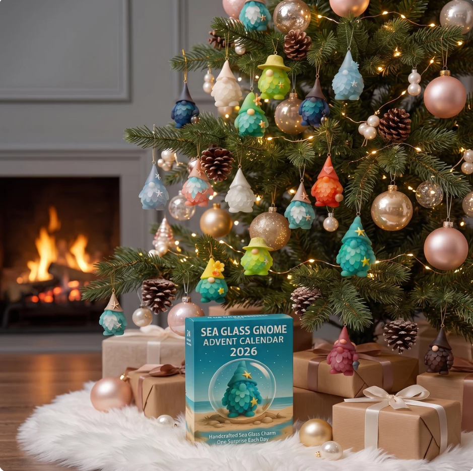 🌊🧝‍♂️ Sea Glass Gnome Advent Calendar 2026 | 24 Coastal Gnome Charms for Christmas Countdown, Tree Decor & Holiday Gifts 🎄✨