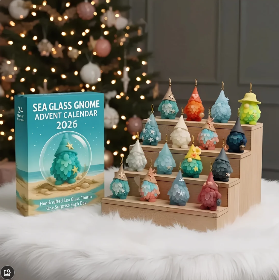 🌊🧝‍♂️ Sea Glass Gnome Advent Calendar 2026 | 24 Coastal Gnome Charms for Christmas Countdown, Tree Decor & Holiday Gifts 🎄✨