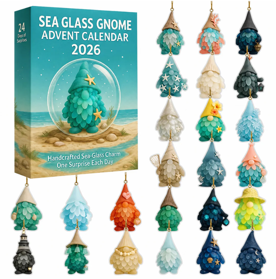 🌊🧝‍♂️ Sea Glass Gnome Advent Calendar 2026 | 24 Coastal Gnome Charms for Christmas Countdown, Tree Decor & Holiday Gifts 🎄✨