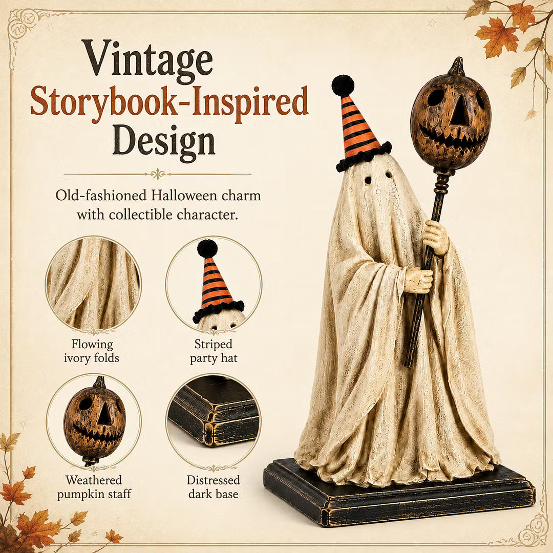Summerween Sale 50% OFF - Lighted Vintage Ghost Figurine with Glowing Pumpkin Staff